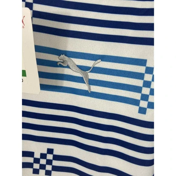 NEW PUMA Glitch Stripe s/s moisture WICKING POLO Size: L French Blue-White $75 - Picture 3 of 4